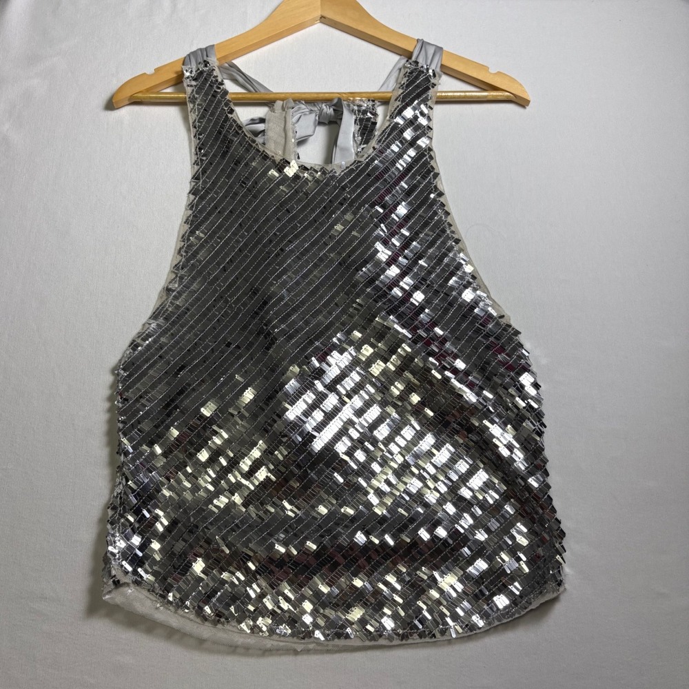 Free People, Sequin Tank Top, S, Silver, Party Festival Holiday, MSRP $78